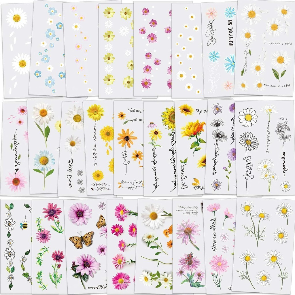 Daisy ดอกไม ้ รอยสักชั ่ วคราวปลอมเล ็ กๆชั ่ วคราว Tattoo กันน ้ ํา Body Art สติกเกอร ์ สําหรับผู ้ หญิงเด ็ กมือคอข ้ อมือ Birthday Party Favour อุปกรณ ์