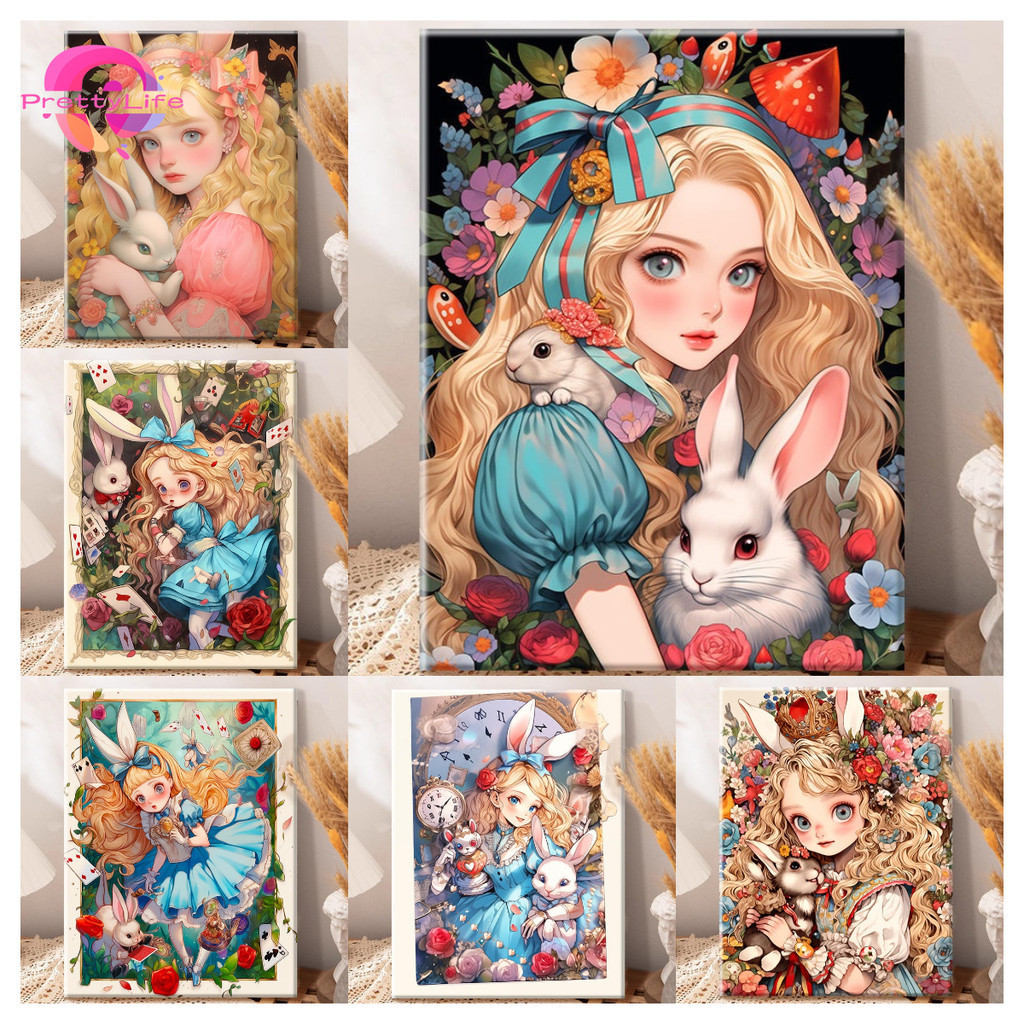 【PL 】กระต ่ ายการ ์ ตูนสาวสวย 5D DIY ภาพวาดเพชรคริสตัลปักครอสติสรอบเพชรโมเสคเพชรเย ็ บปักถักร ้ อยชุด Rhinestone ตกแต ่ งบ ้ าน 30x40 ซม .