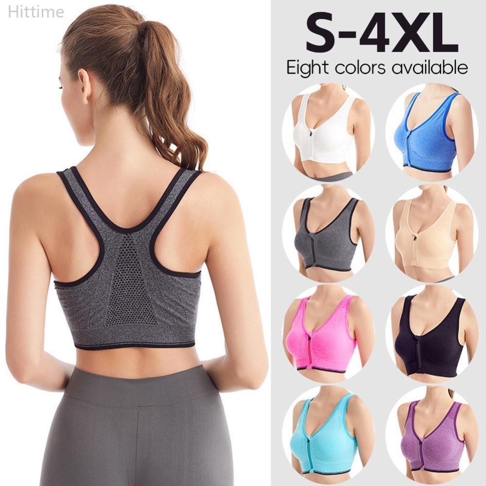 Hittime ด ้ านหน ้ าซิปไม ่ มีรอยต ่ อกีฬาผู ้ หญิง Bra ชุดชั ้ นในเซ ็ กซี ่ ปรับสายรัด S-4XL วิ ่ งออกกําลังกาย Brassiere กันกระแทก Breathable ไม ่ มี Underwire Bralette F1Y5[NVEP]