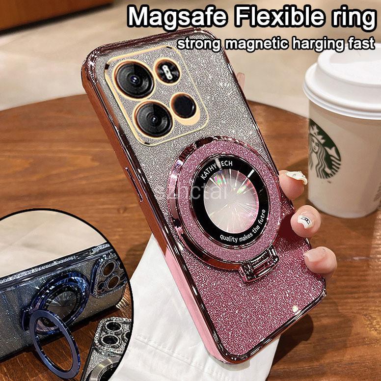 เคส Tecno Spark Go 2023 Casing Infinix Smart 7 6 5 Plus ใหม่ เคสโทรศัพท์มือถือแบบใส แต่งกลิตเตอร์ พร้อมตัวดูดแม่เหล็ก สําหรับ Tecno Spark Go 2023 Casing Infinix Smart 7 6 5 Plus