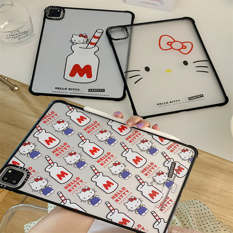 【 ขวดนม Hello Kitty 】 เคสป ้ องกันอะคริลิคการ ์ ตูนน ่ ารักสําหรับ IPad Mini6 Pro 2018 2020 2021 2022 8.3 10.9 11 12.9 " นิ ้ ว Air4 5 ฝาครอบออกแบบมุมกันกระแทก