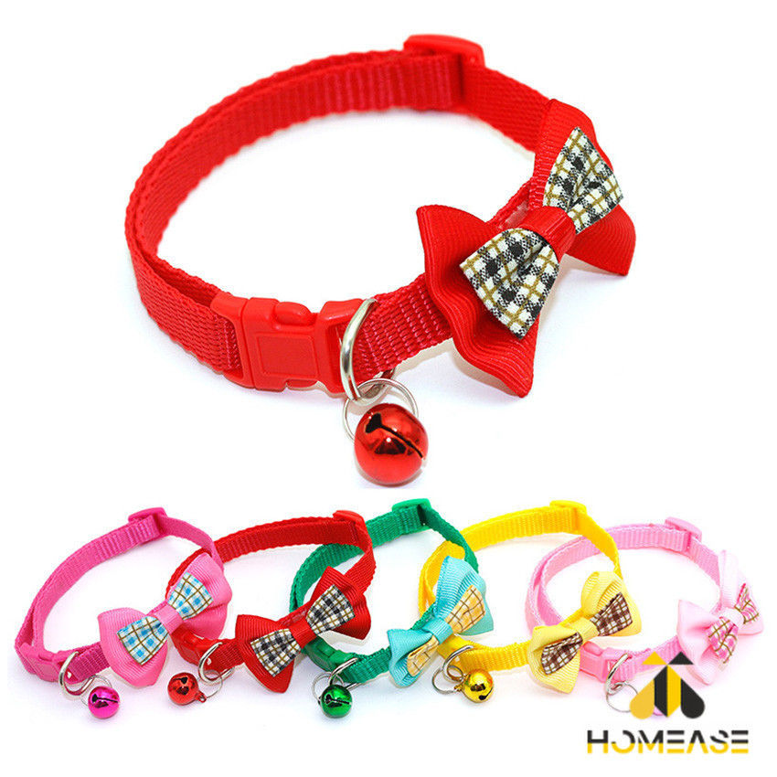 HA ปลอกคอโบว์น่ารัก + กระดิ่ง เลือกสีได้ สายปรับได้ยาว Pet collar