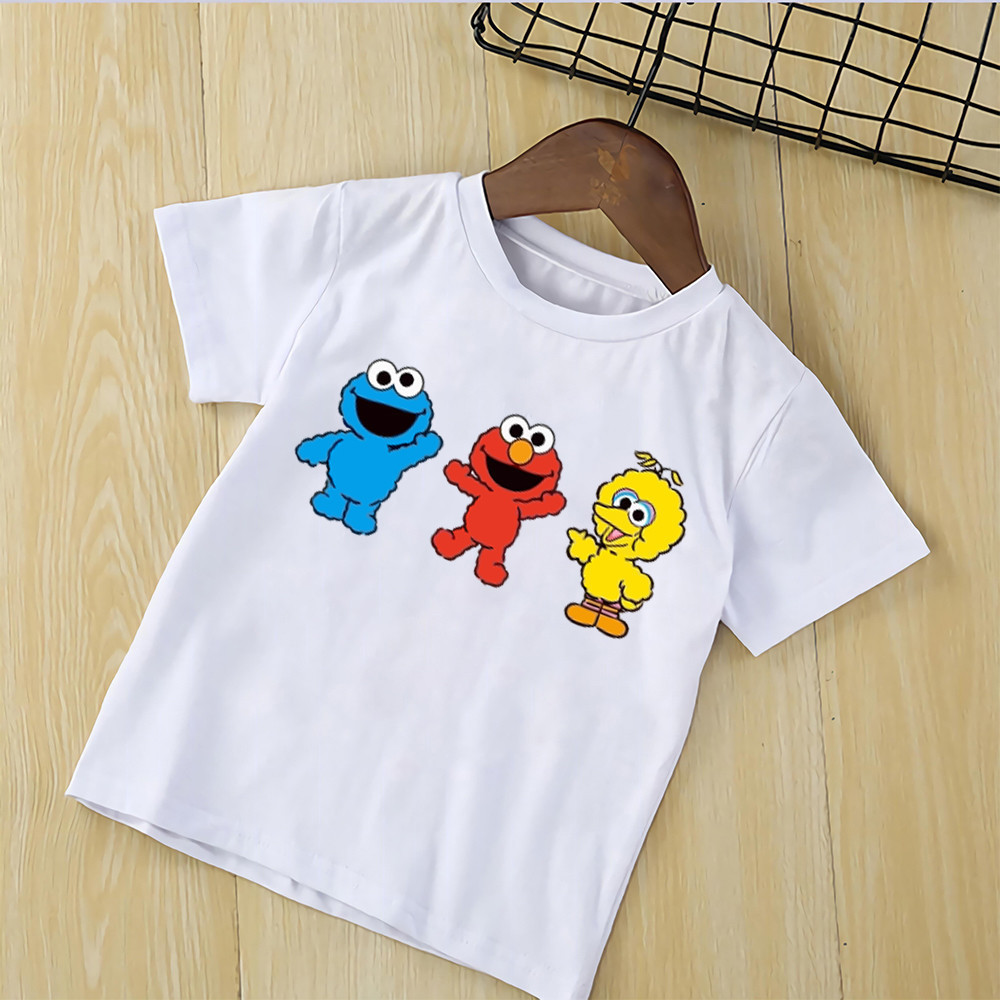 100-150cm Boys&Girls Fashion Shirts Sesame Street Unisex Tshirt Cool cartoon White Tees Super Popular Infant wear