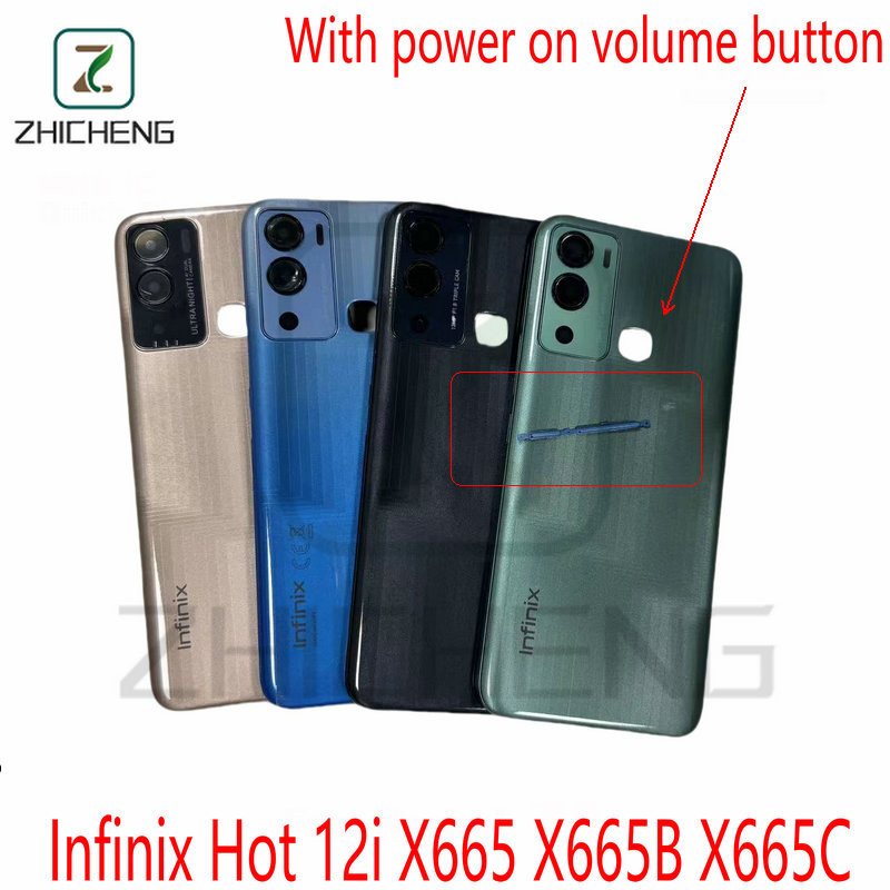 สําหรับ Infinix Hot 12i X665 X665B X665C ฝาครอบประตูแบตเตอรี่พร้อมปุ่มปรับระดับเสียงไฟด้านข้างด้านหล