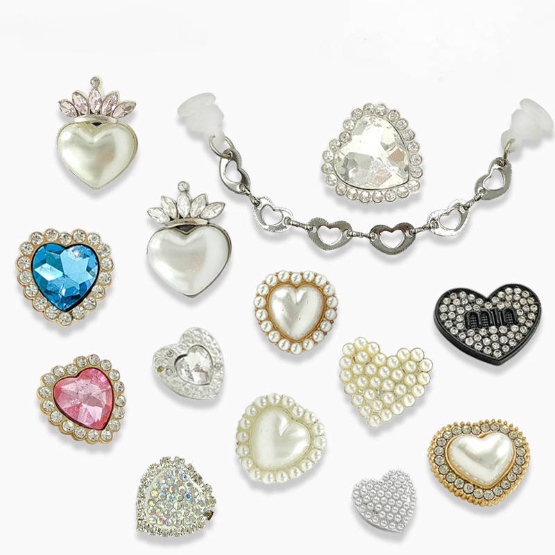Croc โลหะผสมสังกะสีคริสตัลรูปหัวใจ Jibz ปุ ่ ม Pins DIY ชุดรองเท ้ า Charm 1 ชิ ้ น