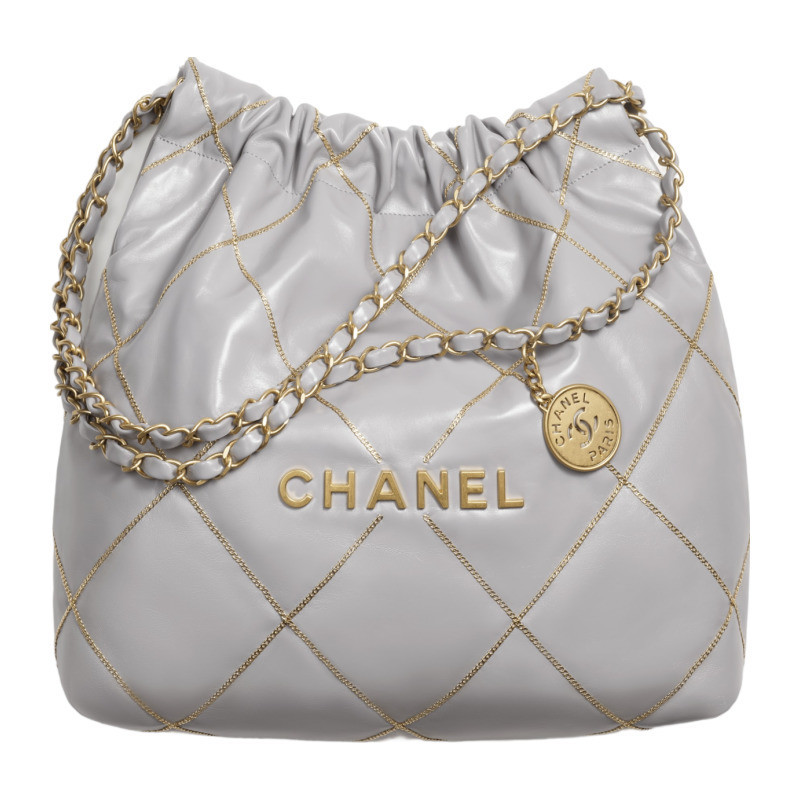 Chanel/Chanel Shiny Gray Calfskin 22 Mini Handbag Chain Shoulder Bag