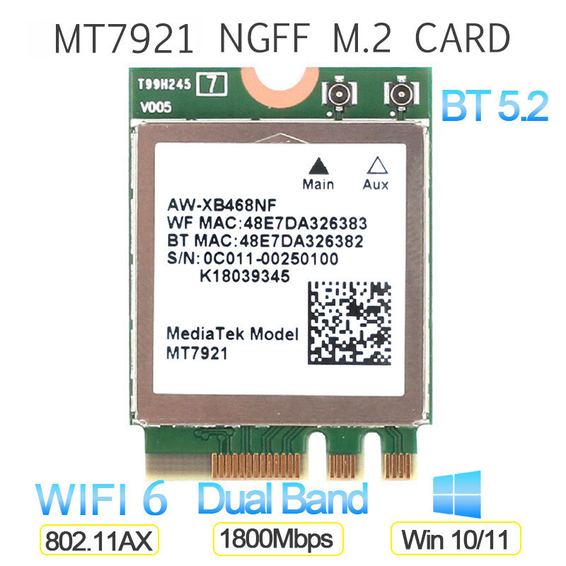 Wi-fi 6 MediaTek MT7921 1800M บลูทูธ 5.2 เดสก์ท็อป/โน้ตบุ๊คการ์ดเครือข่าย wifi ไร้สายรองรับ windows10 / 11