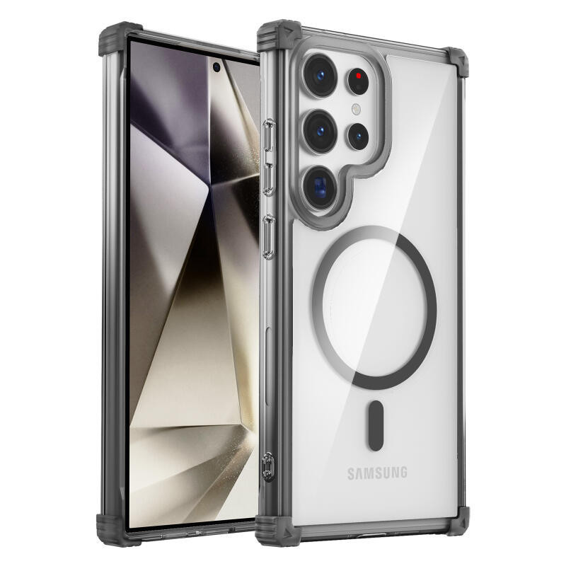 หรูหราโปร่งใสแม่เหล็กไร้สายชาร์จถุงลมนิรภัย Drop ป้องกันเคสโทรศัพท์สําหรับ Samsung S24 S23 S22 Ultra Plus S23FE Note20 Ultra ป้องกันกล้องกันกระแทก Hard ฝาหลัง