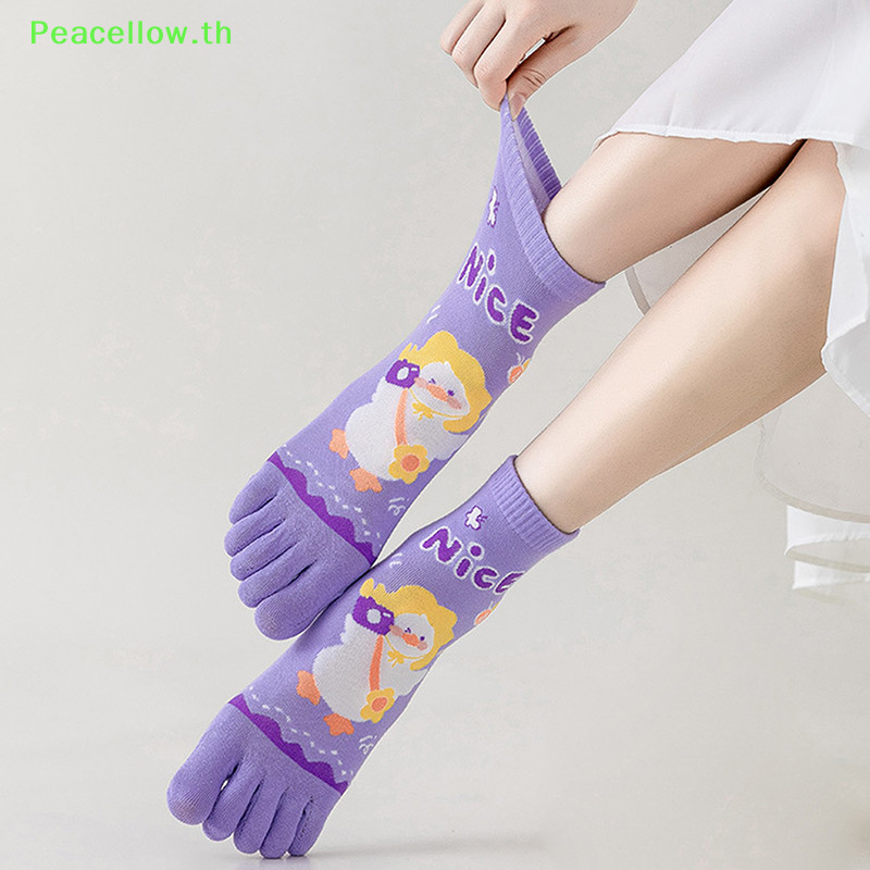 Peacellow ฤดูใบไม้ร่วงฤดูหนาวห้านิ้วถุงเท้าผู้หญิงการ์ตูนน่ารักแยกนิ้วเท้า Breathable ญี่ปุ่น Kawaii ผ้าฝ้ายสุภาพสตรีแยก Harajuku Toe ถุงเท้า TH