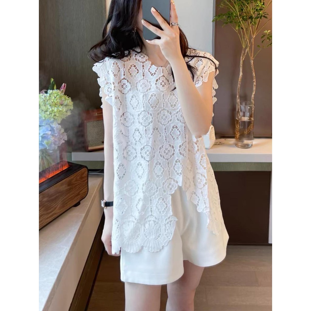 (b719)เสื้อลูกไม้แขนกุด+ซับสายเดียว