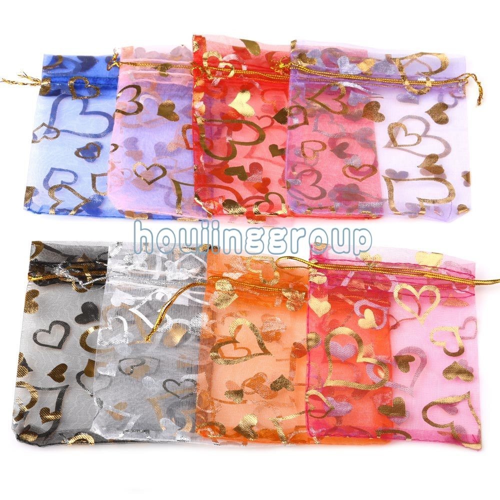 50 ชิ้น/ล็อต Love heart Organza กระเป๋าคริสต์มาสงานแต่งงาน Voile ของขวัญกระเป๋าเครื่องประดับบรรจุ Drawstring ตกแต่งกระเป๋า