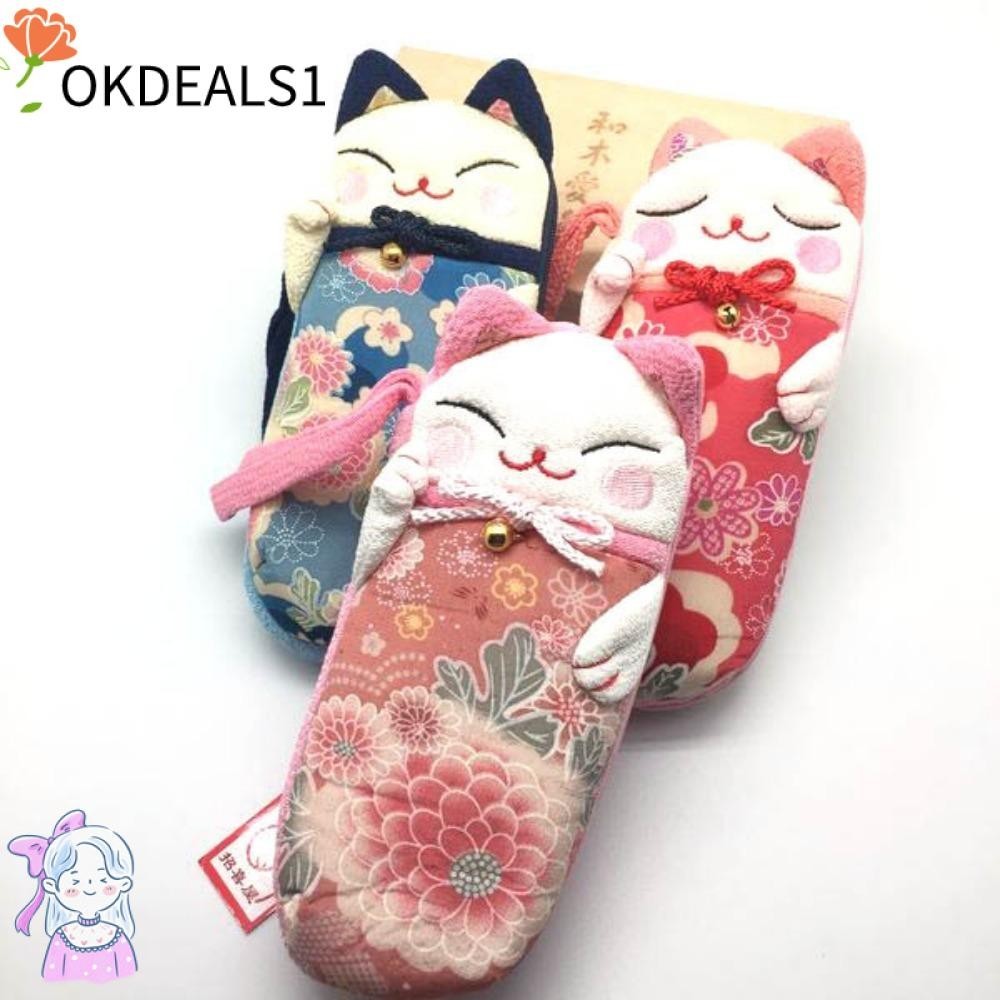 Dealshop กระเป๋าใส่แว่นตา ลายเชอร์รี่ แมวนําโชค แบบนิ่ม