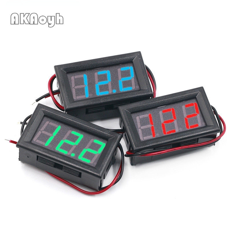 DC 0-30V 3 สาย LED จอแสดงผลดิจิตอลแผงโวลต์มิเตอร์แรงดันไฟฟ้าโวลต์มิเตอร์มอเตอร์รถยนต์ BL
