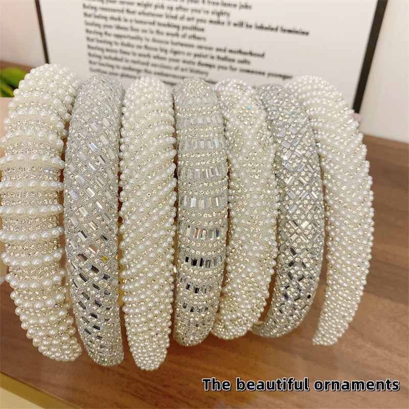 เวอร ์ ชั ่ นเกาหลี High-Fixed Pearl แถบคาดศีรษะอารมณ ์ เพิ ่ มแถบคาดศีรษะอุปกรณ ์ เสริมผมอุตสาหกรรมหนักหรูหราสไตล ์ ใหม ่ High-End เพชรแถบคาดศีรษะหัว