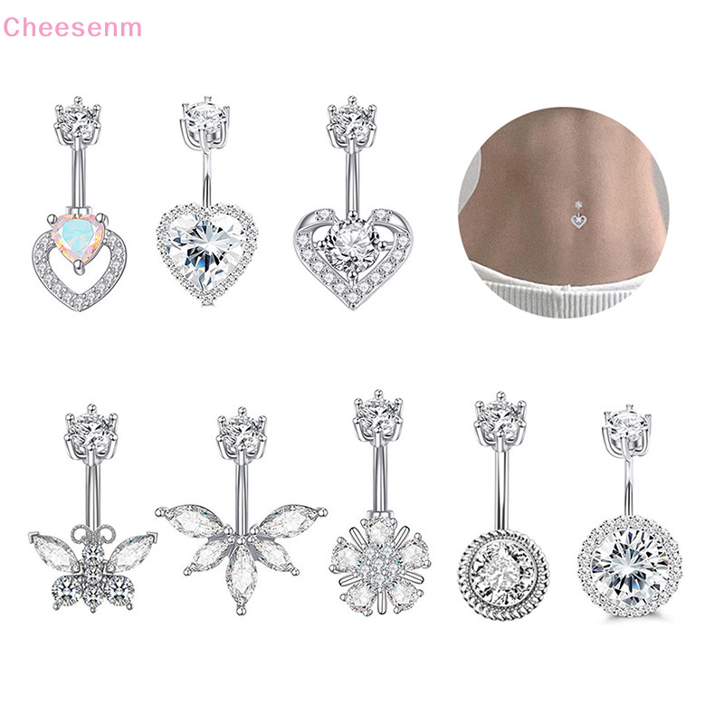 Cheesenm แฟชั่นคริสตัลเพทายปุ่มท้องแหวนผู้หญิงประณีตหัวใจแหวนสะดือเครื่องประดับของขวัญ TH