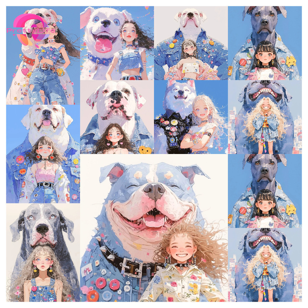PLการ์ตูนลูกสุนัขน่ารักและสาวน้อยบ่ม 5d DIY ภาพวาดเพชรคริสตัลปักครอสติสรอบเพชรโมเสคชุดเย็บปักถักร้อย Rhinestone ตกแต่งบ้าน 30x40 ซม.