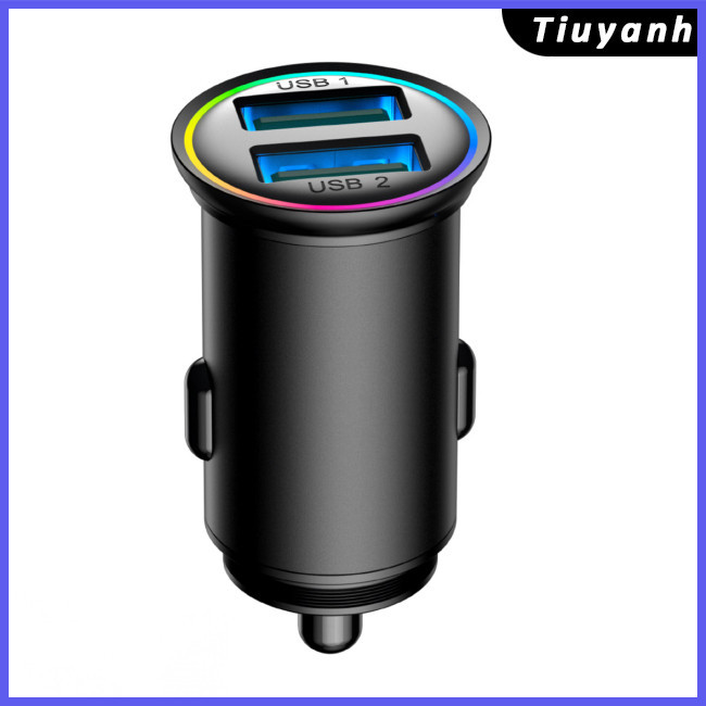 Tiuyanh 24W Car Charger Adapter Dual Ports Fast Charging QC3.0 LED สี Ambient Light Overcurrent และ Overvoltage