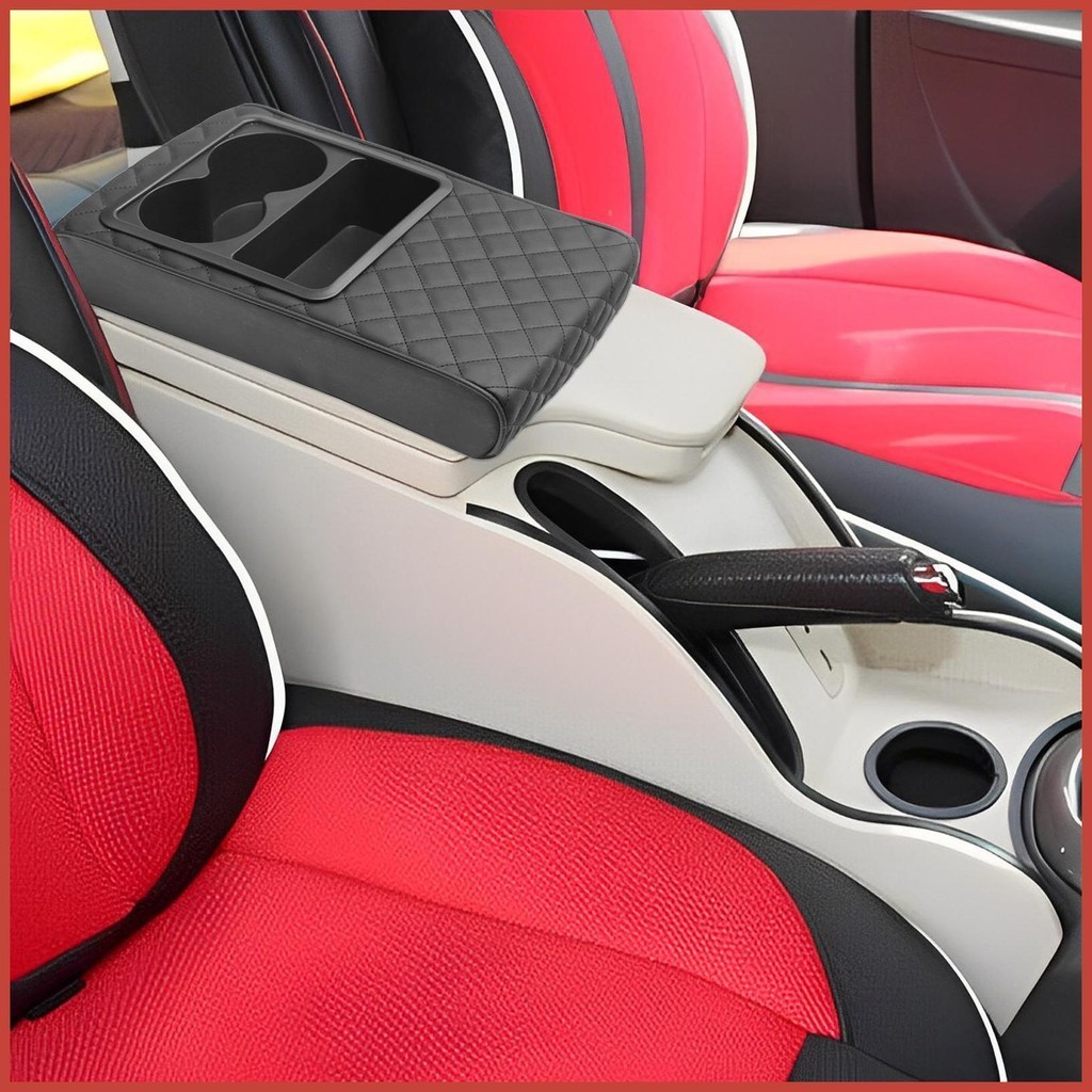รถ Arm Rest ฝาครอบ Pad หนัง PU กันน้ําคอนโซลกลางพร้อมที่วางแก้วติดตั้งง่ายคอนโซล Mat openalth openalth