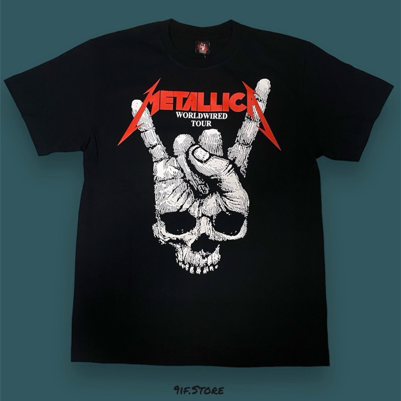 ใหม่ เสื้อยืดวงเมทัลลิก้า(Metallica) ลายWorld Wired Tour (ป้ายRock Yeah) สกรีนหน้า-หลัง