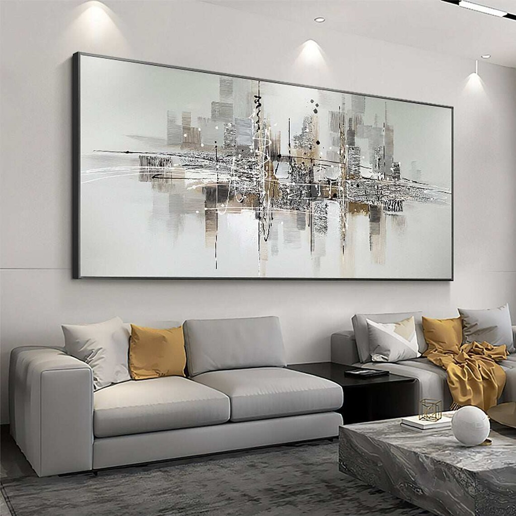 Oversized Painting Gray Abstract Painting Black And White Canvas Art Modern Painting Large Artwork W