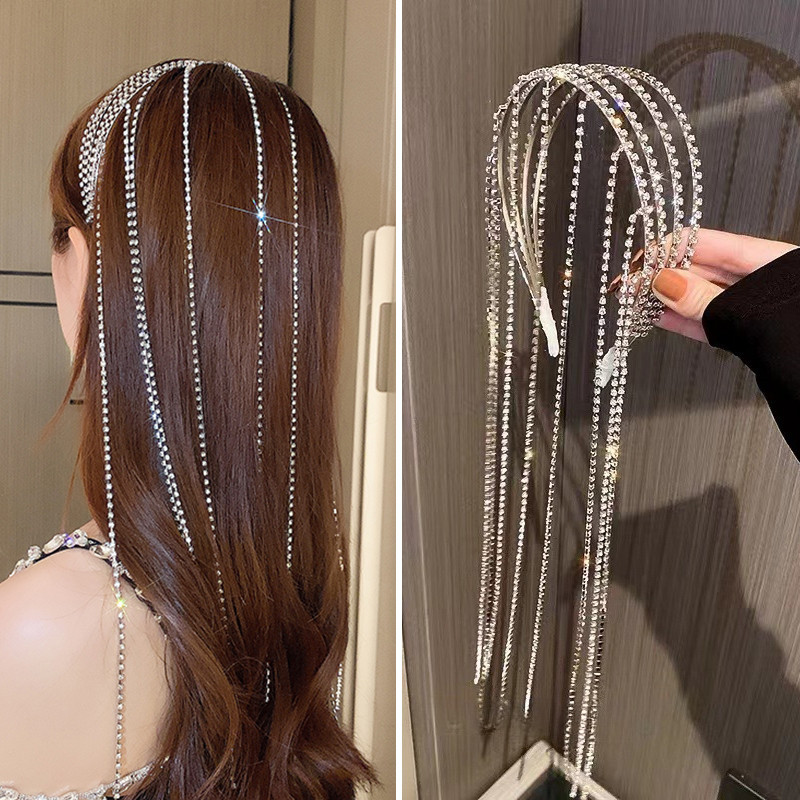 เต็มเพชรเพทายพู่คาดศีรษะแฟชั่นเกาหลีหลายชั้นวงผมอุปกรณ์ผมสําหรับผู้หญิง