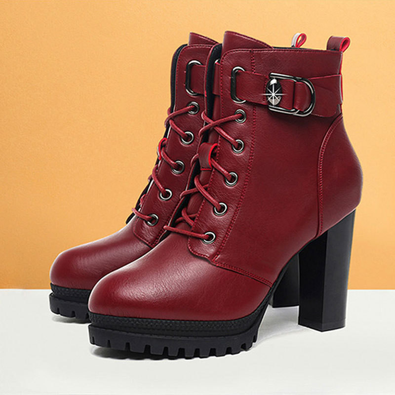 Martin Boots ผู ้ หญิงรองเท ้ าสั ้ นหนาSoledรองเท ้ าส ้ นสูงส ้ นหนาสั ้ นรองเท ้ าสตรี