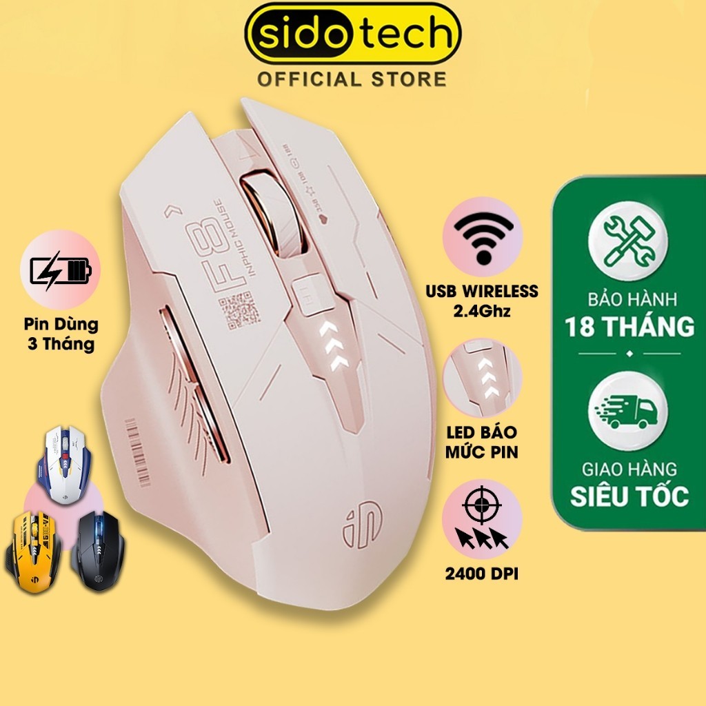 เมาส ์ ไร ้ สายเงียบน ่ ารัก SIDOTECH F8 แบตเตอรี ่ เกมไร ้ สายชาร ์ จคอมพิวเตอร ์ 6 ปุ ่ มป ้ องกันเสียงรบกวนปรับ DPI PC