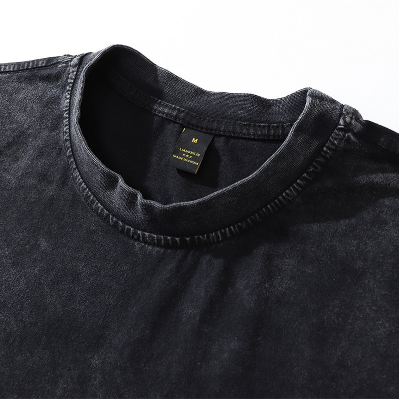 Men Men Gothic เสื้อยืดแขนสั้น Hip-Hop Street Letter สุนัขพิมพ์ Punk ฤดูร้อน Retro ล้างสีดําผ้าฝ้าย