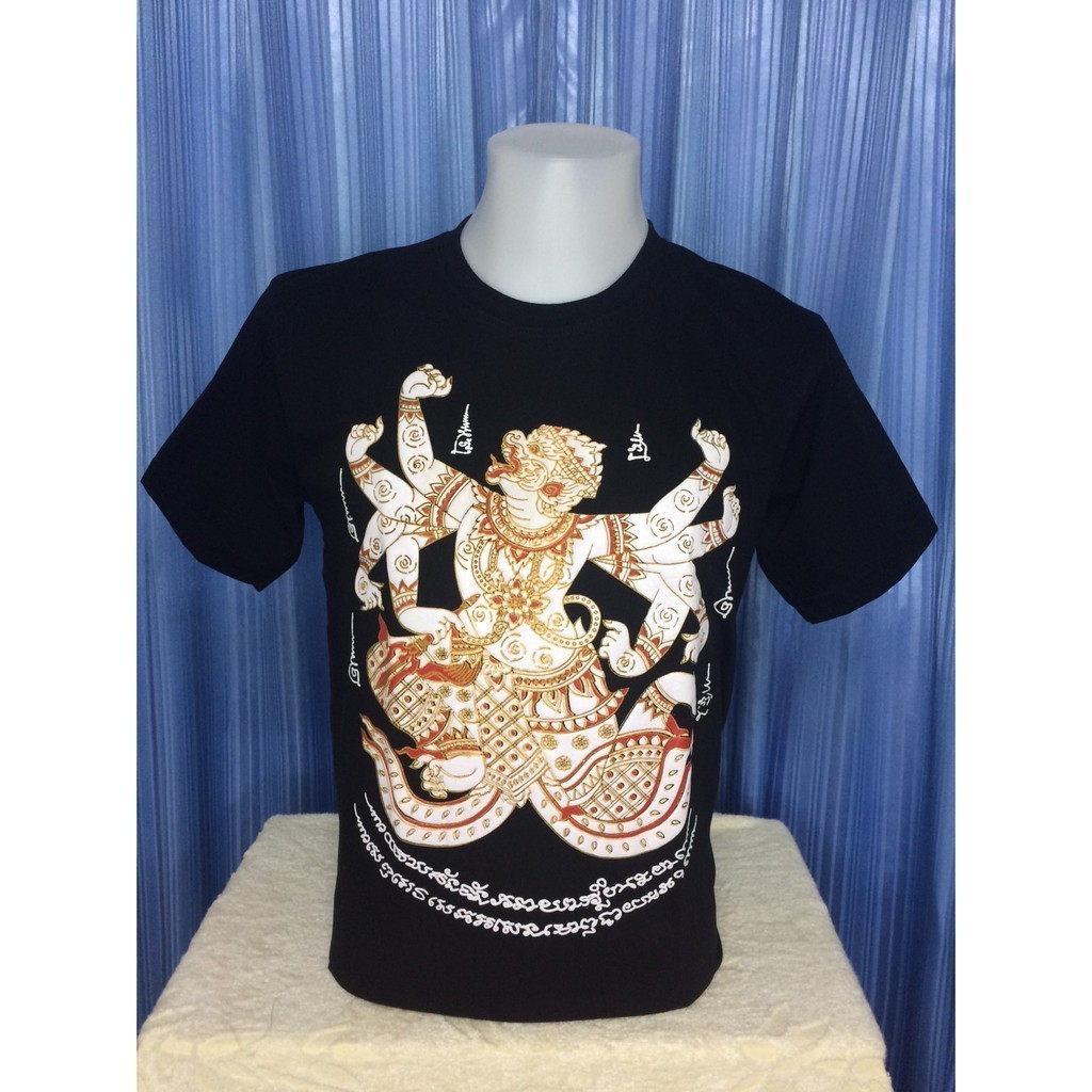 (🔥พร้อมส่ง🔥)  เสื้อยืด หนุมาน 8 กร แขนสั้น ผ้า cotton com32 สกรีนหน้าหลัง เสื้อสวย ราคาถูกS-5XLS-5XL