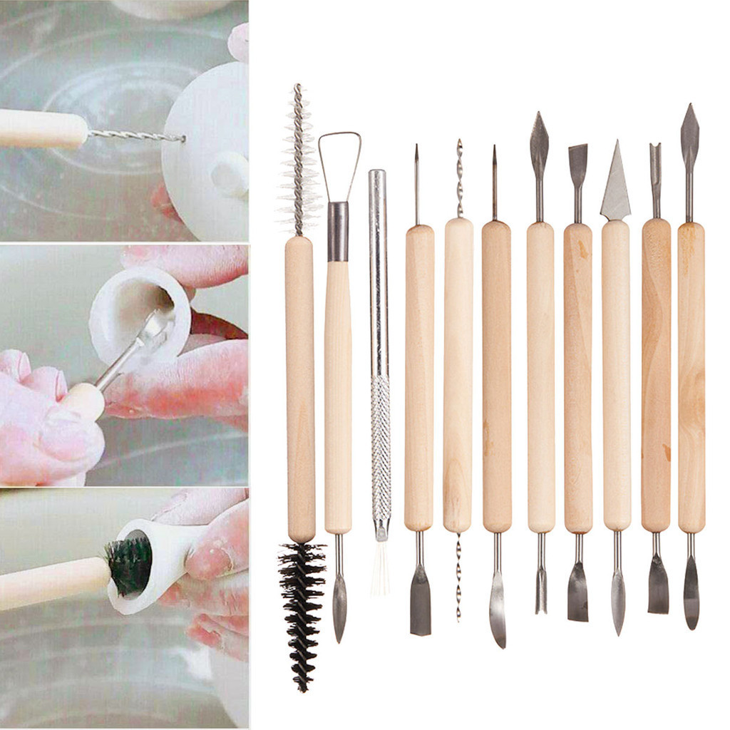 11 ชิ้นเครื่องปั้นดินเผาชุดเครื่องมือแกะสลักเซรามิครายละเอียดเนื้อ Shaping ใบมีด Clay Modeling ชุดเครื่องมือสแตนเลสแกะสลัก Hole Punch