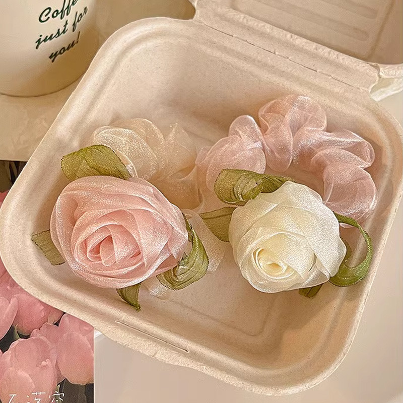 2024 ใหม ่ ตาข ่ าย Rose ผมผูกผู ้ หญิงกลับหัวผมหางม ้ าผมเชือกเกาหลีอารมณ ์ ดอกไม ้ อุปกรณ ์ เสริมผม