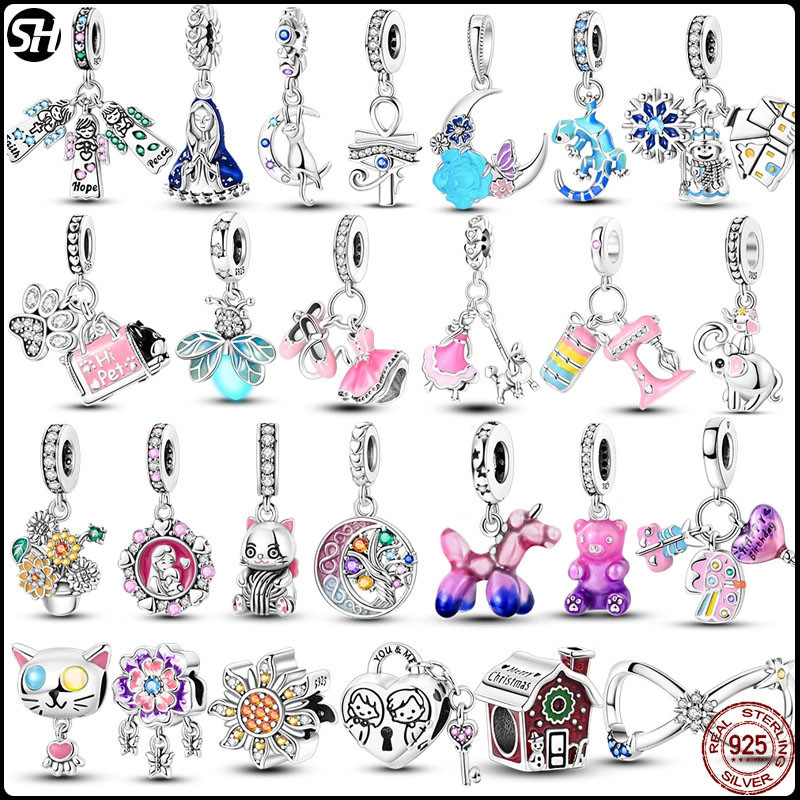 คอลเลกชันใหม่ S925 เงินสเตอร์ลิงน้องสาวหมีดอกไม้ Charms ลูกปัด Fit Original Pandora charms สร้อยข้อมือลูกปัดเครื่องประดับสําหรับผู้หญิง DIY ของขวัญ