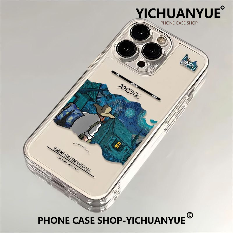 YICHUANYUE -เคสไอโฟน11 เคสไอโฟน 13 14 15 Pro MAX 7 8Plus XS XR se2 แวนโก๊ะ case เคสใส ภาพวาด เคสมือถือ การ์ตูน โทรศัพท์