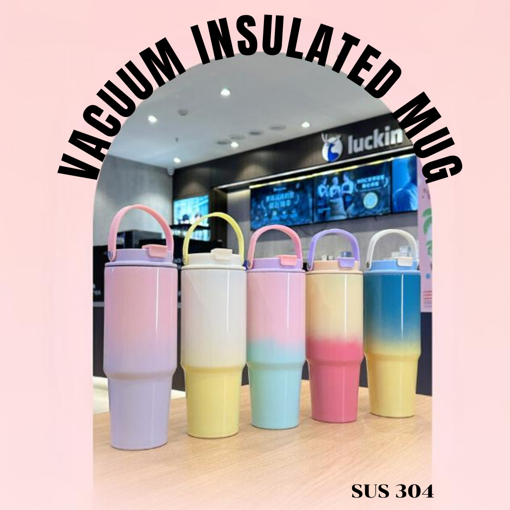 890ml แก้วสแตนเลส แก้วน้ำ เก็บอุณหภูมิ สีสดใส  SUS304 มีหูหิ้ว ทูโทน น้ำร้อน น้ำเย็น B0115