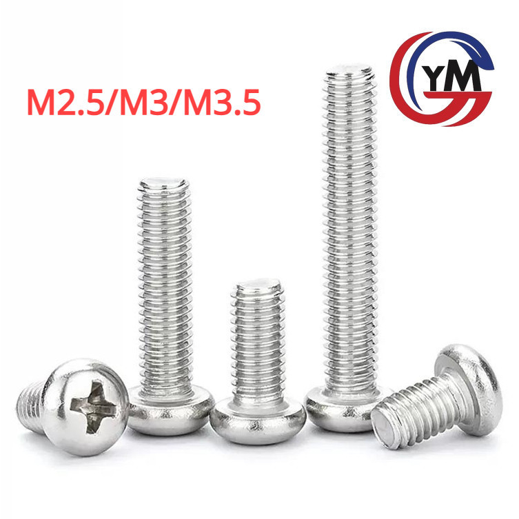 [YMH1] น็อต สกรู หัวกลม หัวแพน แฉก P+ สแตนเลส 304 เกลียวมิล หยาบ GB818 Pan Head Phillip Machine Screw SUS304M2.5/M3/M3.5