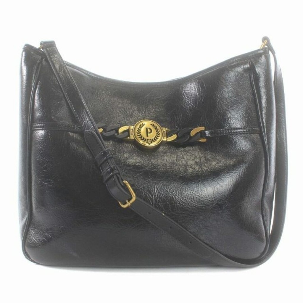 Polini One Shoulder Bag Chain Logo Leather Black Black Direct from Japan Secondhand