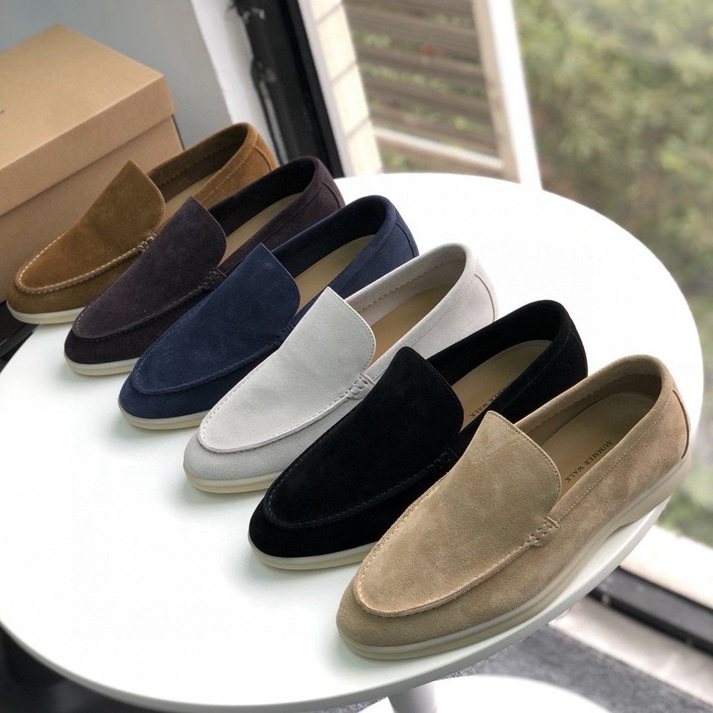 Loro *Piana Suede Slip-on Lp Loafers Flat Casual Lazy Men 's Shoes