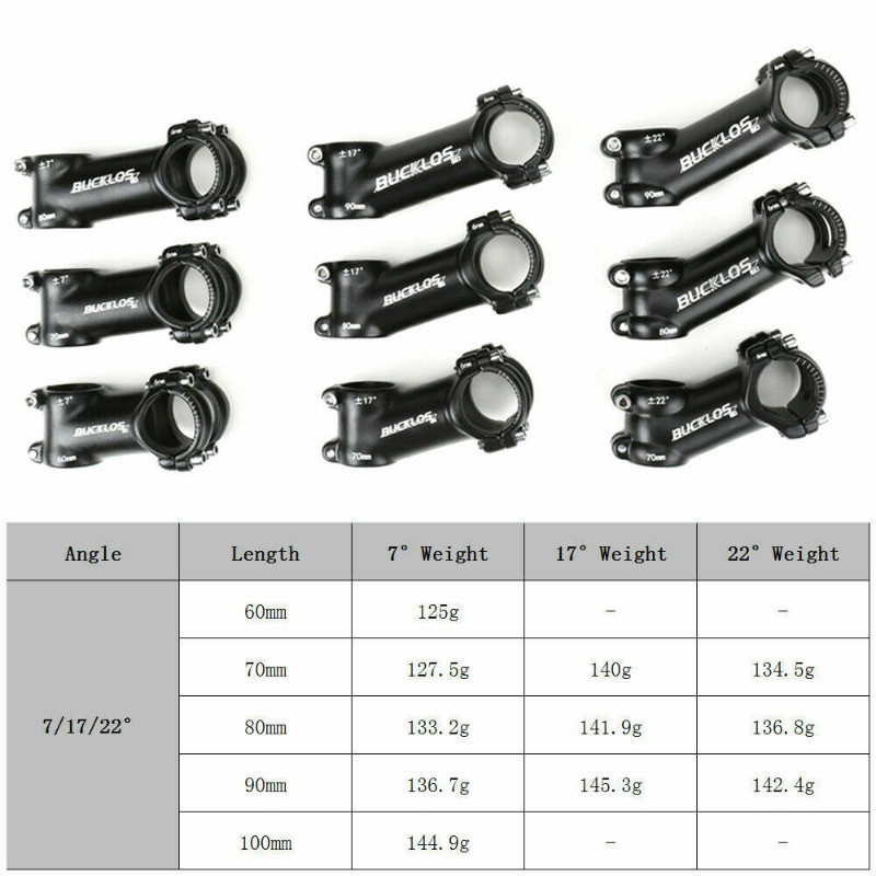 BUCKLOS 7/17/22 ° MTB สเต็ม 31.8mm คอแฮนด์จักรยานเสือภูเขา คอแฮนด์จักรยาน 60/70/80/90/100mm คอแฮนด์ สเตมจักรยาน