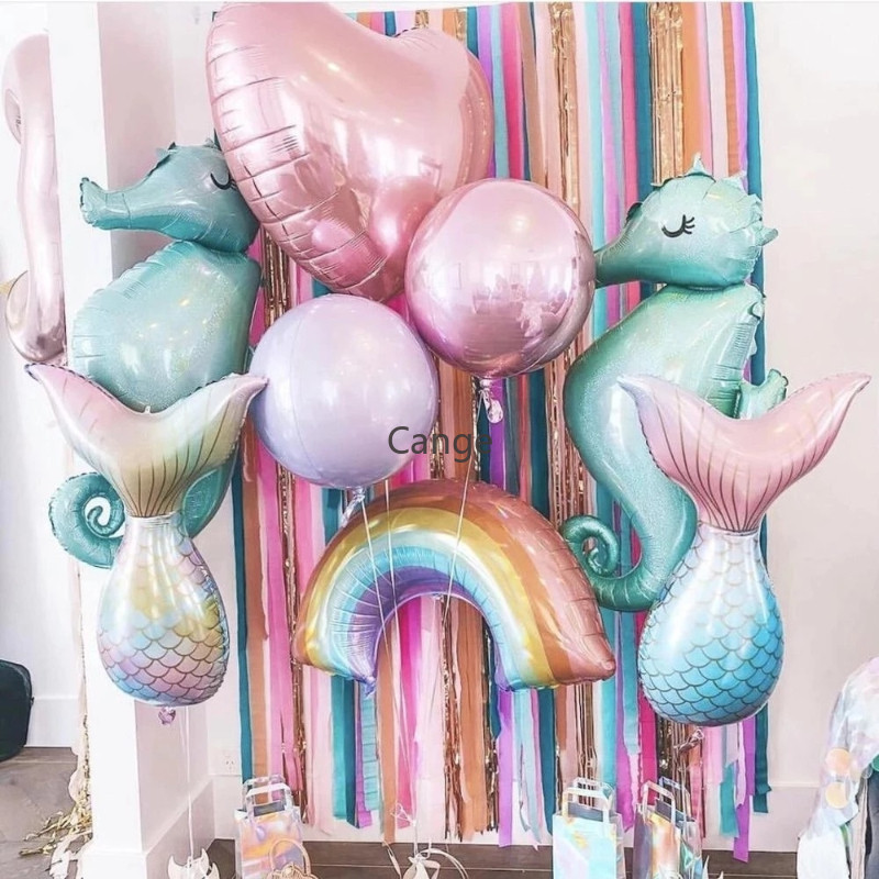 Gradient Mermaid Tail บอลลูนรอบฟอยล์บอลลูนเด็กวันเกิดตกแต่ง Baby Shower Globos - รูปที่ 6