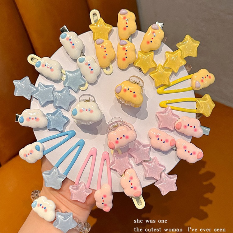 หวาน Girly Cloud Star Hairpin หน ้ าผาก Bangs คลิป Bb คลิป Hairpin น ่ ารัก Duckbill คลิป Hairband Headdress