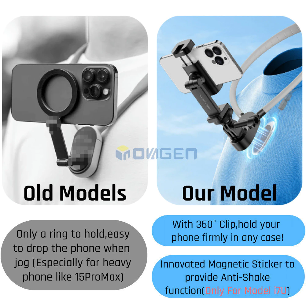 Inovagen แม่เหล็ก Anti-Shake POV/Vlog คอ Mount ผู้ถือโทรศัพท์สําหรับโทรศัพท์และ Action กล้อง DJI,GoPro Max,Insta360,เติมแสงใช้งานร่วมกับ,สายคล้องคอ Mount Lanyard thumbnail 4