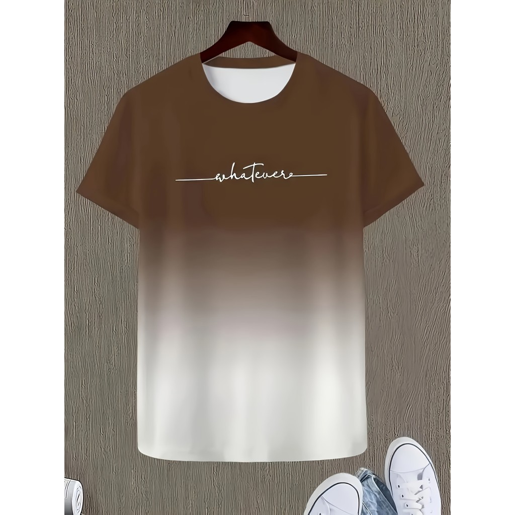 ผู้ชาย Letter Gradient Graphics พิมพ์ Tshirt เสื้อยืดแขนสั้นสําหรับชาย Harajuku Tee Tops O-คอเสื้อลําลอง