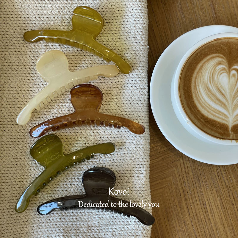 Kovoi/เกาหลีรุ่น Avocado Tea Color Series คว้าคลิป Minimalist Flat Line ความรู้สึกโปร่งใสขนาดใหญ่ผมคว้า Shark คลิป Classy กิ๊บติดผมหญิง