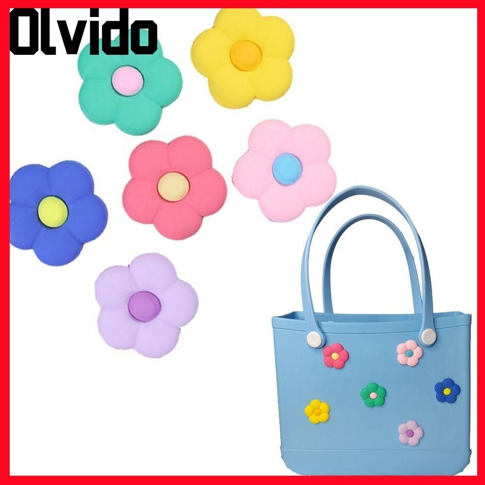 Olvido 6 ชิ้นดอกไม้ Charms สําหรับ Bogg กระเป๋า,ยางกระเป๋าชายหาดผ้าฝ้ายอุปกรณ์เสริม Charms,กันน้ํา DIY กระเป๋าถือ Beach Totes ตกแต่งสําหรับ Bogg กระเป๋า/กระเป๋าชายหาด