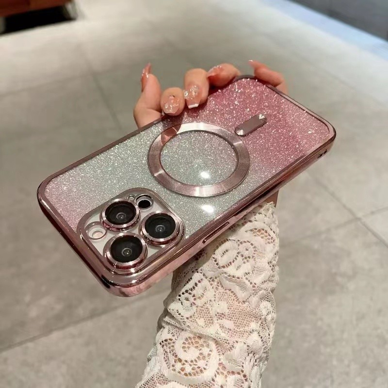 เคสโทรศัพท์มือถือวงแหวนแม่เหล็กแฟลชชุบหรูหราเหมาะสําหรับ ไอโฟน 11 15 14 12 13 มือโปร สูงสุด 14 15 บวกเคสโทรศัพท์มือถือ