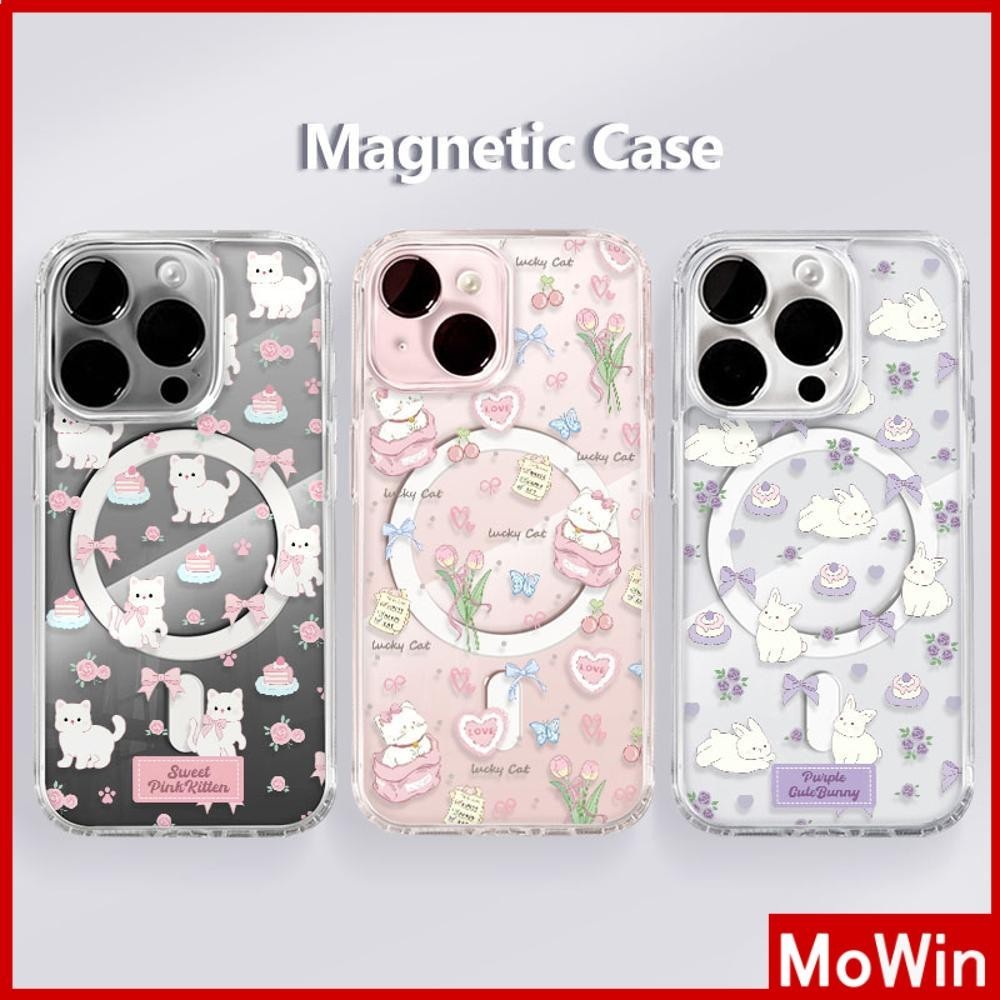 Mowin - สำหรับ iPhone 15 PRO MAX เคส iPhone 11 เสริมสร้างแม่เหล็กอะคริลิคใสกระดานแข็ง TPU กรอบนุ่มกันกระแทก สัตว์น่ารัก iPhone 14 13 Pro max 12 Pro Max 11 XR XS 7 8Plus max XS XR