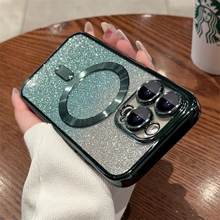 สําหรับ iPhone 11 12 13 14 Pro 15 Max Plus Deluxe Glitter Magnetic Clear กันกระแทก TPU Soft Case