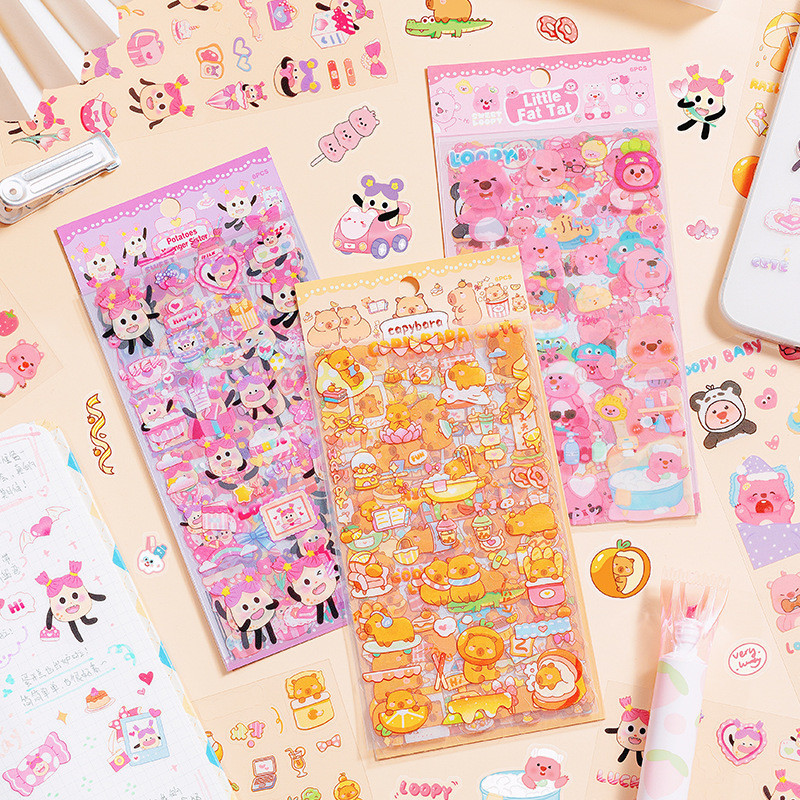 (6ชิ้น/แพ็ค) สติ๊กเกอร์สัตว์เลี้ยงกันน้ําน่ารัก สติ๊กเกอร์การ์ตูน สติ๊กเกอร์ตกแต่งโน๊ตบุ๊ค แพ็ค