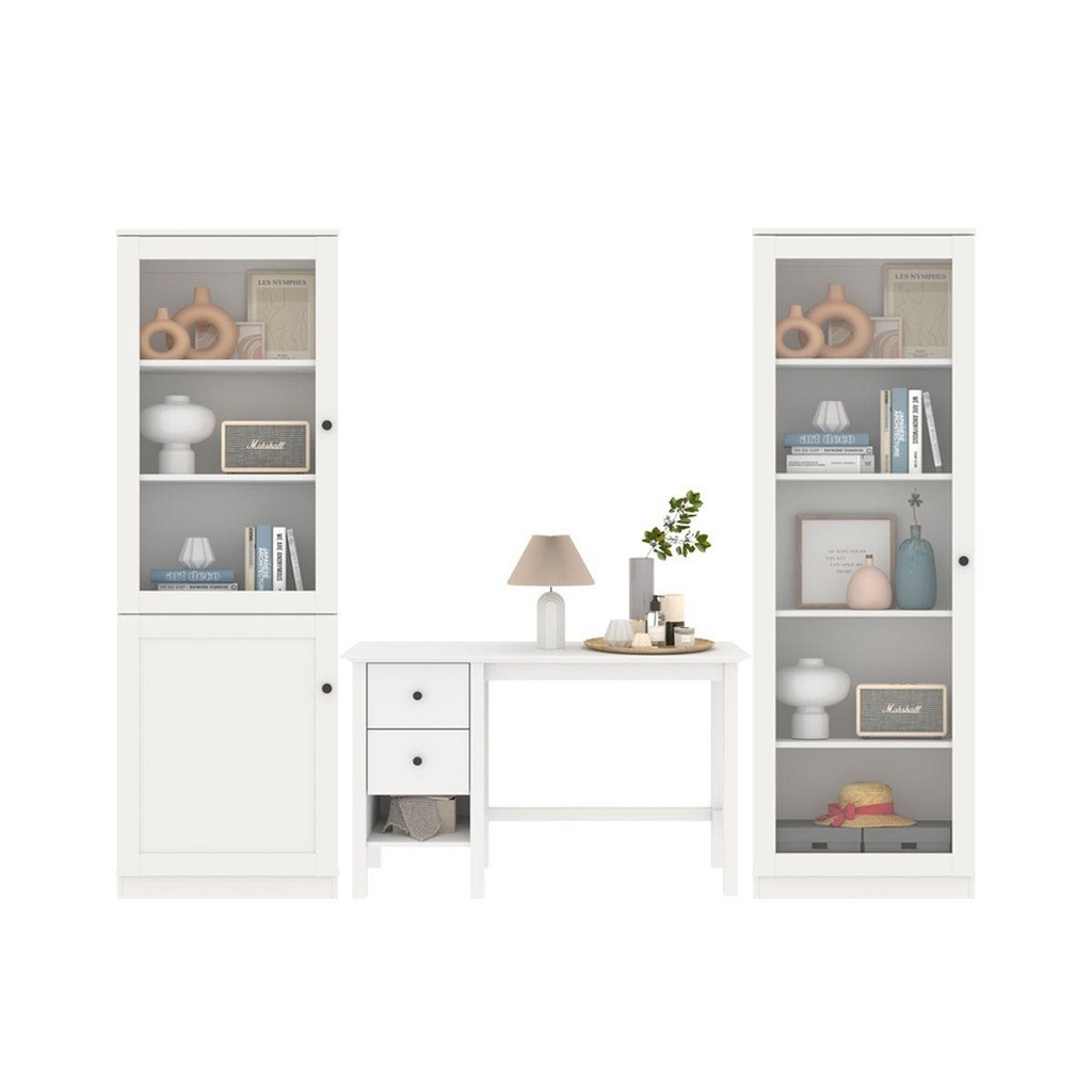 SB Design Square ชุดโต๊ะทำงาน 240 ซม. & ตู้สูง รุ่น Moneta สีขาว  แบรนด์ KONCEPT FURNITURE