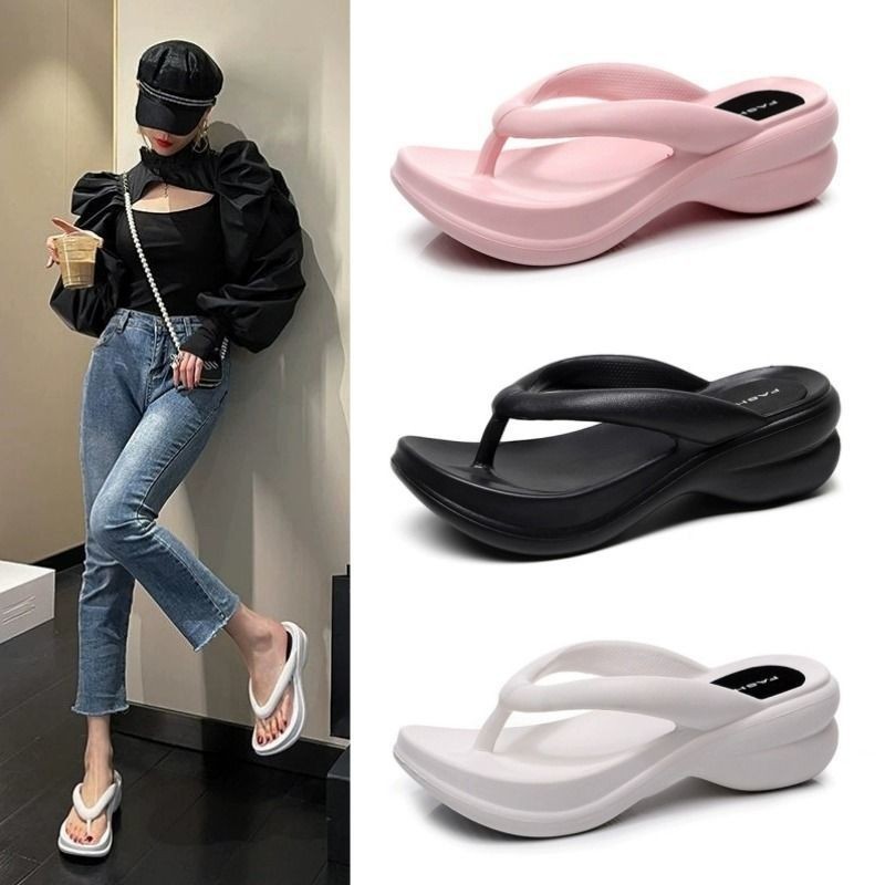 「DR」 รองเท้าแตะผู้หญิงแฟชั่นรองเท้าแตะเพิ่มความสูง Casual All-Match EVA Anti-Slip Soft Sole Star สไตล์เดียวกันชายหาดริมทะเลขนาด: 36-41